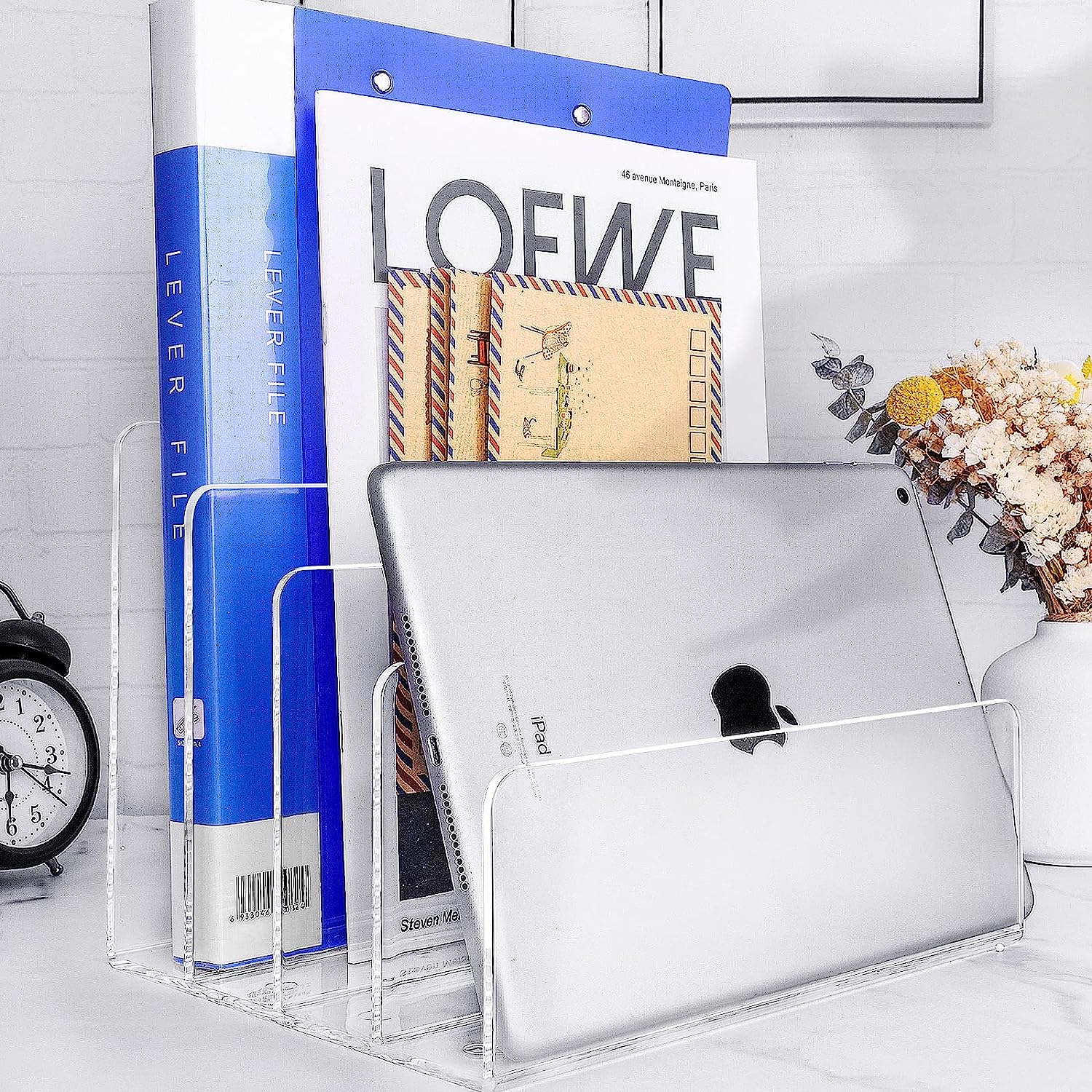 4 Section Acrylic File Organizer, Clear Acrylic Desk Organizer and Accessories, Sturdy Acrylic File Folder Holder Sorter, Office Supplies for Mail Letter Paper Electronic Notebook - Image 2